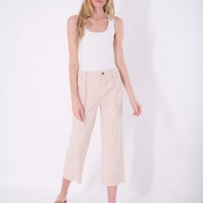 Tori Solid Crop Wide Linen Pant