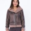 Osha Faux Shearling Distressed Scuba Suede Biker Jacket